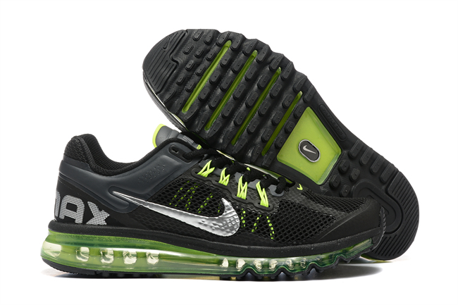 Women's Hot sale Running weapon Air Max 2013 Black/Green Shoes 011